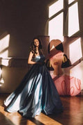 Strapless Sleeveless A-Line Satin Floor-Length Prom Dresses with Ruffles by misshow.com