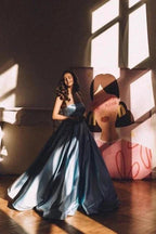 Strapless Sleeveless A-Line Satin Floor-Length Prom Dresses with Ruffles by misshow.com
