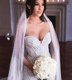 Strapless Sweetheart Beads Mermaid Wedding Dress Appliques Tulle Bridal Wears by misshow.com