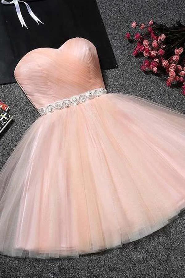 Strapless Sweetheart Neck Homecoming Dress Blush Pink Short Prom Dresses PD304 by pgmdress