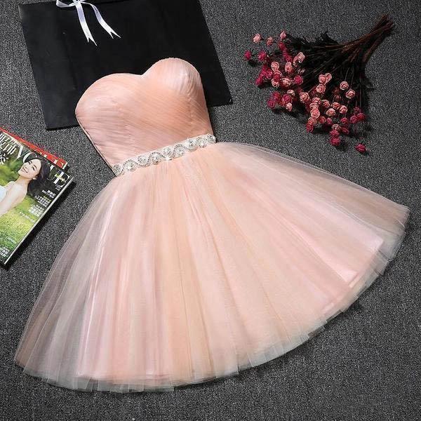 Strapless Sweetheart Neck Homecoming Dress Blush Pink Short Prom Dresses PD304 by pgmdress