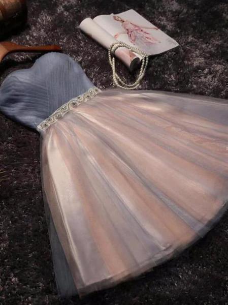 Strapless Sweetheart Neck Homecoming Dress Blush Pink Short Prom Dresses PD304 by pgmdress