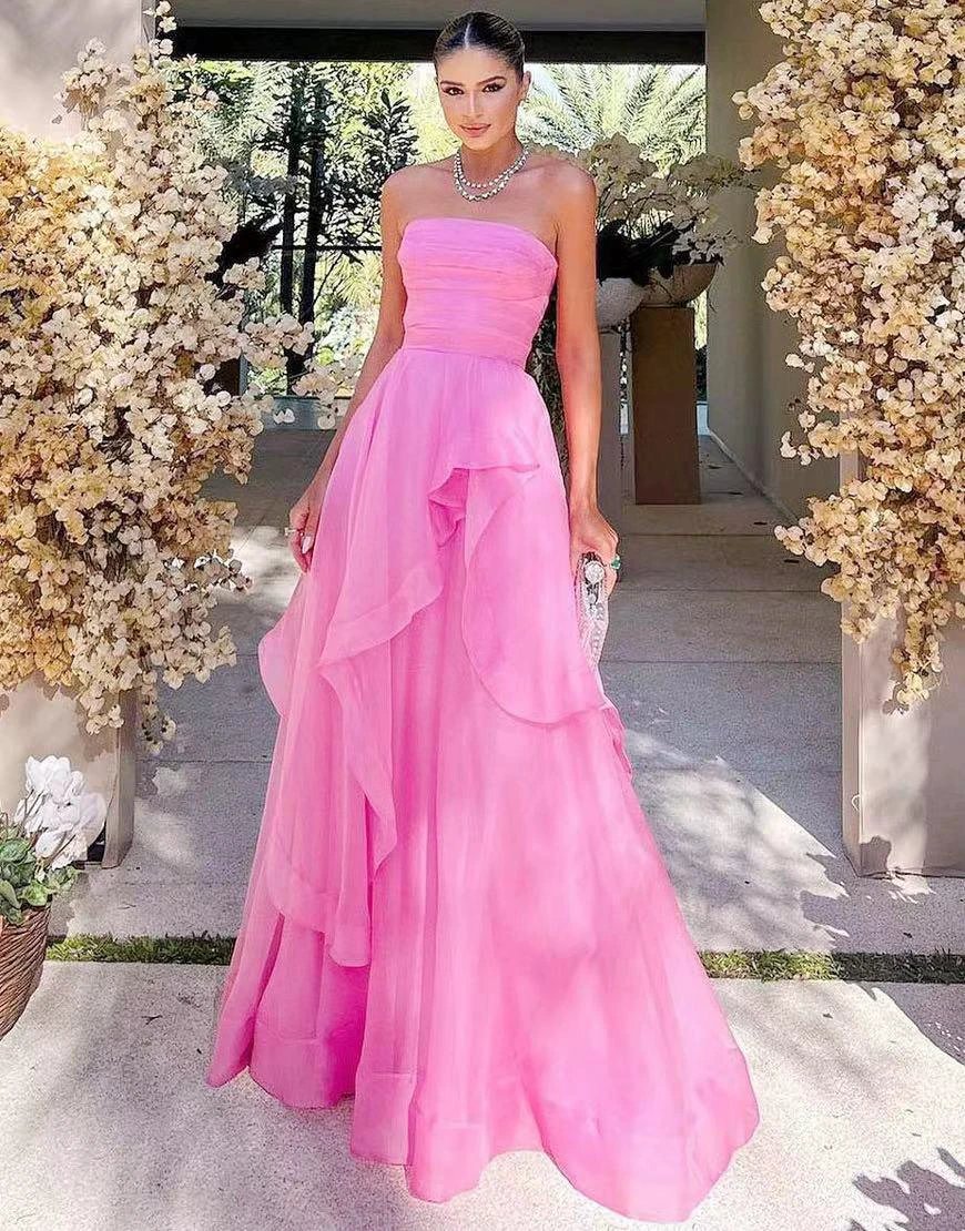 Elisa |Light Pink A Line Strapless Organza Prom Dress by KissProm