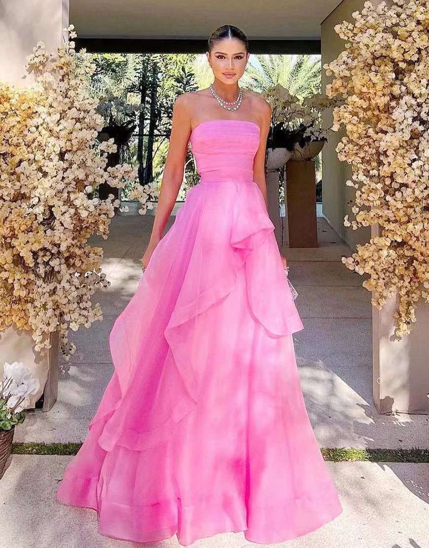 Elisa |Light Pink A Line Strapless Organza Prom Dress by KissProm