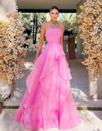 Elisa |Light Pink A Line Strapless Organza Prom Dress by KissProm