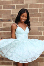 Straps A-line Lace Short Prom Dress Pink Homecoming Dress PD317 by pgmdress