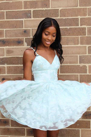 Straps A-line Lace Short Prom Dress Pink Homecoming Dress PD317