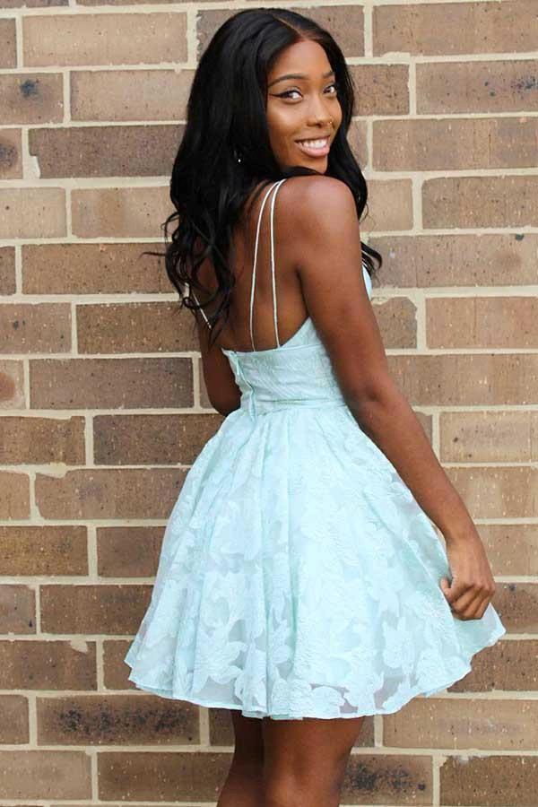 Straps A-line Lace Short Prom Dress Pink Homecoming Dress PD317 by pgmdress