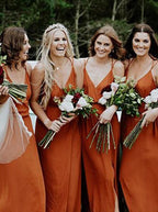 Straps A-Line V-Neck Orange Chiffon Bridesmaid Dress with Split BD064 by pgmdress