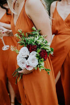Straps A-Line V-Neck Orange Chiffon Bridesmaid Dress with Split BD064 by pgmdress
