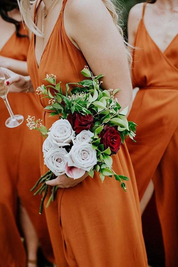 Straps A-Line V-Neck Orange Chiffon Bridesmaid Dress with Split BD064 by pgmdress