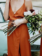 Straps A-Line V-Neck Orange Chiffon Bridesmaid Dress with Split BD064 by pgmdress