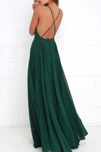 Straps Dark Green Long Bridesmaid Dress with Criss Cross Back BD076 by pgmdress