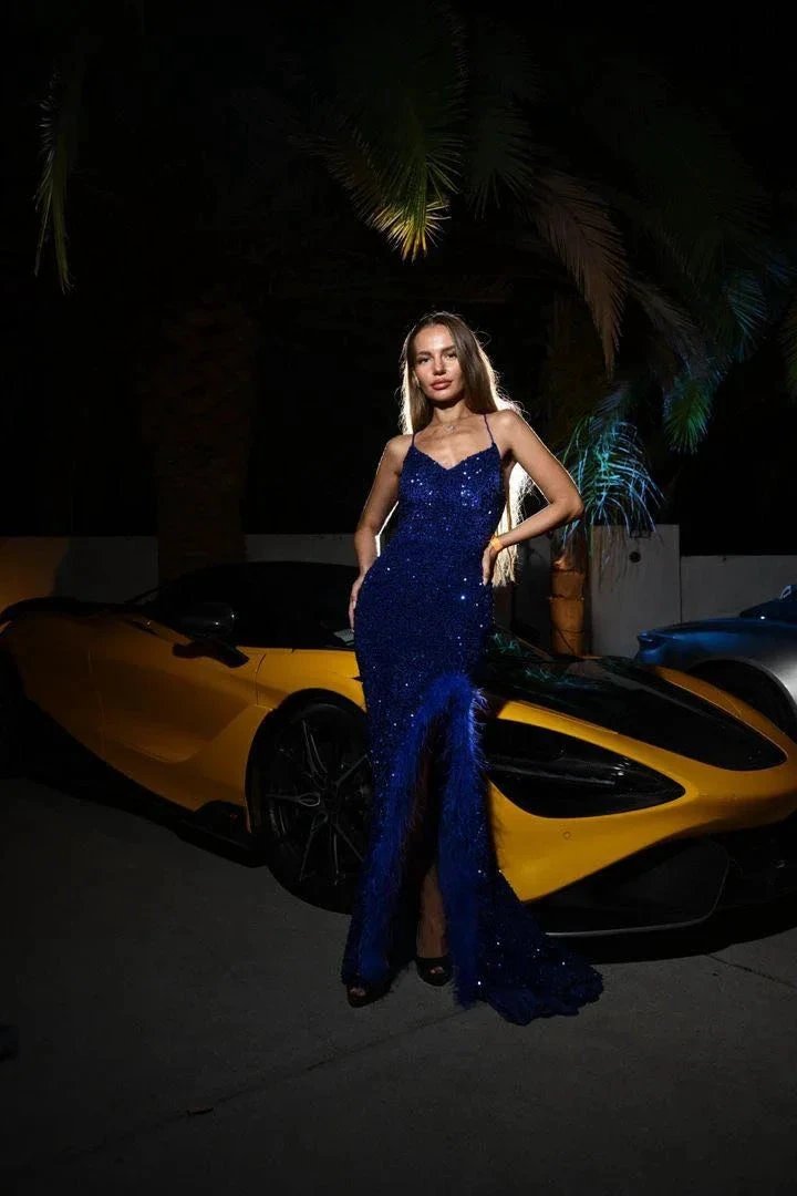 Kadrina |Mermaid V Neck Sequins Long Prom Dress with Slit by KissProm