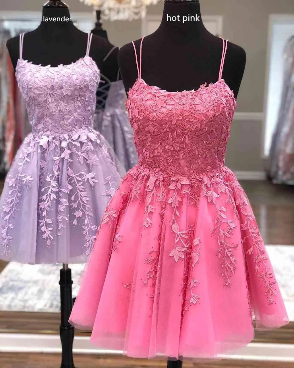 Straps Lace Applique Blue Homecoming Dress Short Prom Dress PD424 by pgmdress