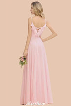 Straps Sweetheart Pink Bridesmaid Dress Backless Chiffon Evening Party Dress by misshow.com