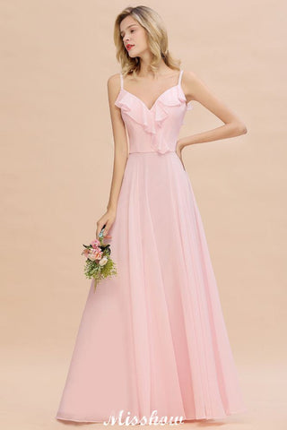 Vestido de dama de honor rosa con tirantes y escote corazón, de gasa, sin espalda, para fiesta de noche