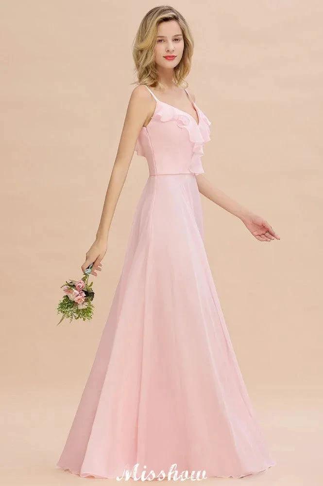 Straps Sweetheart Pink Bridesmaid Dress Backless Chiffon Evening Party Dress by misshow.com