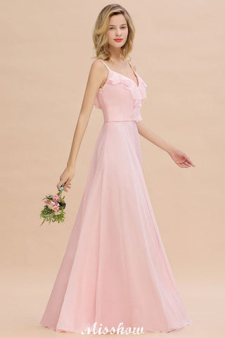 Vestido de dama de honor rosa con tirantes y escote corazón, de gasa, sin espalda, para fiesta de noche