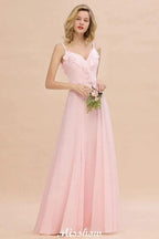 Straps Sweetheart Pink Bridesmaid Dress Backless Chiffon Evening Party Dress by misshow.com