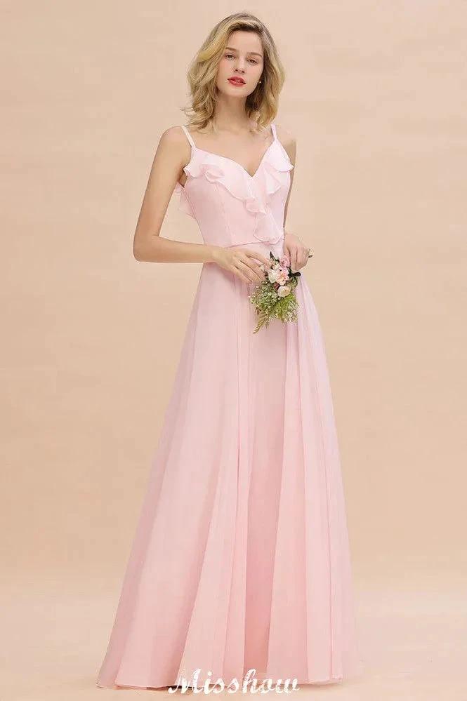 Straps Sweetheart Pink Bridesmaid Dress Backless Chiffon Evening Party Dress by misshow.com
