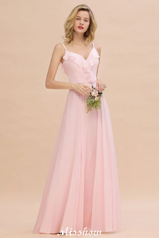 Vestido de dama de honor rosa con tirantes y escote corazón, de gasa, sin espalda, para fiesta de noche