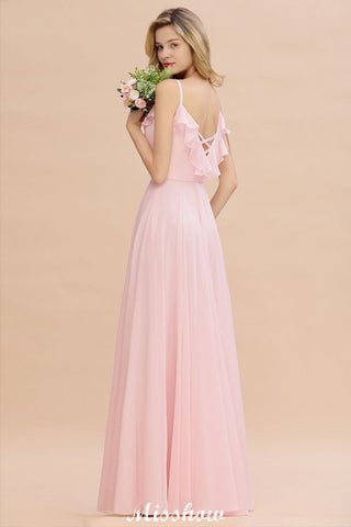 Vestido de dama de honor rosa con tirantes y escote corazón, de gasa, sin espalda, para fiesta de noche