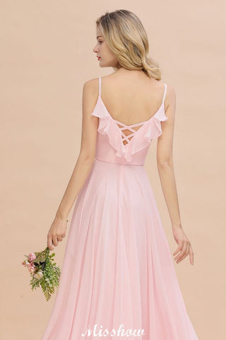 Vestido de dama de honor rosa con tirantes y escote corazón, de gasa, sin espalda, para fiesta de noche
