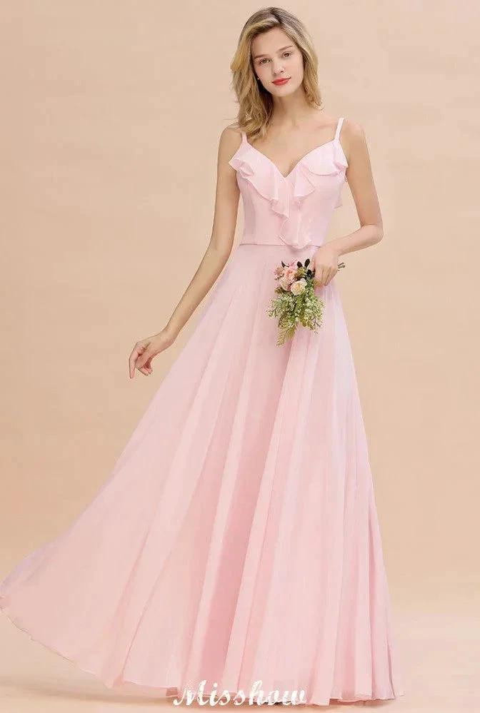 Straps Sweetheart Pink Bridesmaid Dress Backless Chiffon Evening Party Dress by misshow.com