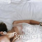 Straps Tulle White Lace Beach Wedding DressesWith Little Court Train WD086 by pgmdress