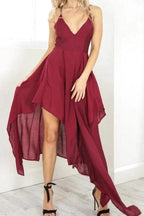 Straps V Neck Burgundy High Low Party Dress Homecoming Dresses PD310 by pgmdress