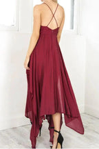 Straps V Neck Burgundy High Low Party Dress Homecoming Dresses PD310 by pgmdress