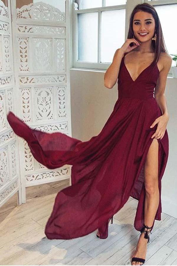 Straps V Neck Burgundy High Low Party Dress Homecoming Dresses PD310 by pgmdress