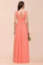 Straps V-Neck Floor Length Bridesmaid Dress Wedding Party Dress by misshow.com