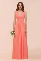 Straps V-Neck Floor Length Bridesmaid Dress Wedding Party Dress by misshow.com