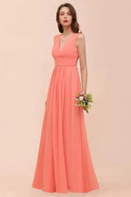 Straps V-Neck Floor Length Bridesmaid Dress Wedding Party Dress by misshow.com