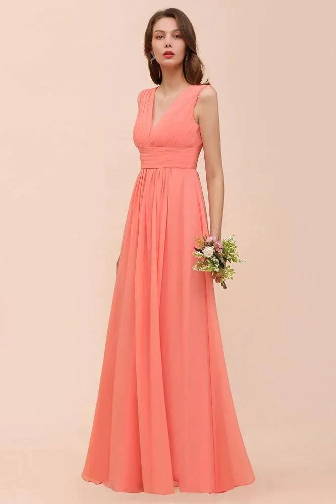Straps V-Neck Floor Length Bridesmaid Dress Wedding Party Dress by misshow.com