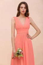 Straps V-Neck Floor Length Bridesmaid Dress Wedding Party Dress by misshow.com