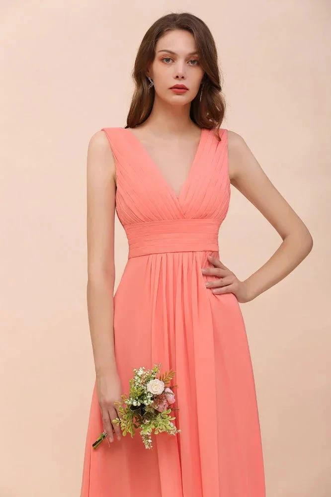 Straps V-Neck Floor Length Bridesmaid Dress Wedding Party Dress by misshow.com