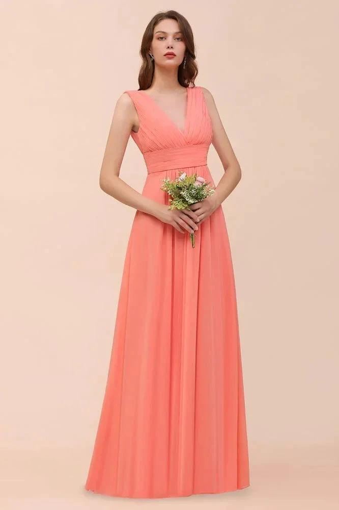 Straps V-Neck Floor Length Bridesmaid Dress Wedding Party Dress by misshow.com