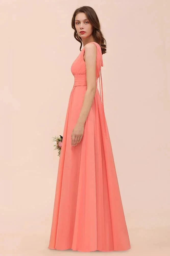 Straps V-Neck Floor Length Bridesmaid Dress Wedding Party Dress by misshow.com