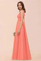 Straps V-Neck Floor Length Bridesmaid Dress Wedding Party Dress by misshow.com