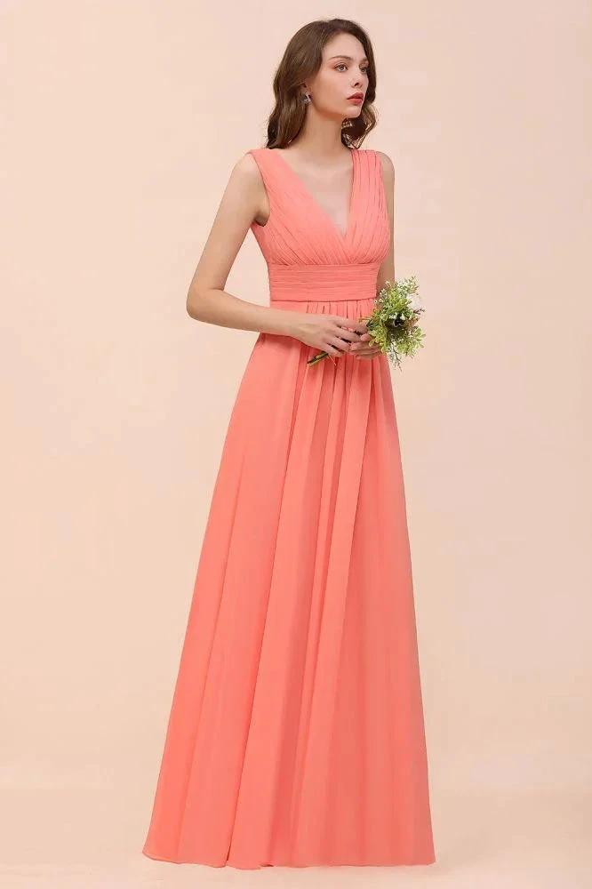 Straps V-Neck Floor Length Bridesmaid Dress Wedding Party Dress by misshow.com