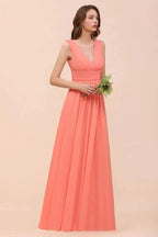 Straps V-Neck Floor Length Bridesmaid Dress Wedding Party Dress by misshow.com