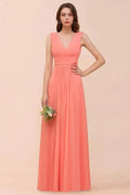 Straps V-Neck Floor Length Bridesmaid Dress Wedding Party Dress by misshow.com