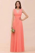 Straps V-Neck Floor Length Bridesmaid Dress Wedding Party Dress by misshow.com