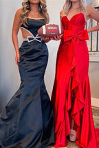 Jianna | Straps V-Neck Satin Mermaid Prom Dress with Bow by KissProm