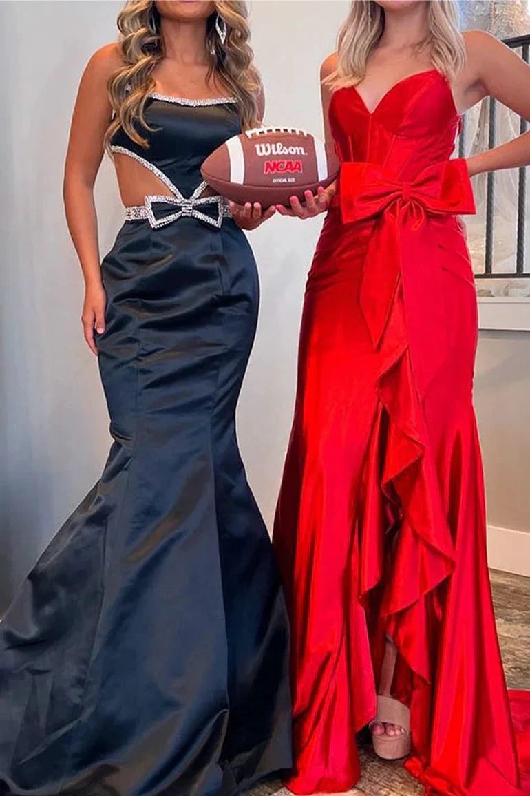 Jianna | Straps V-Neck Satin Mermaid Prom Dress with Bow by KissProm