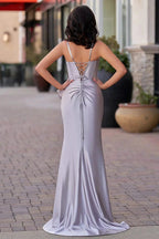Jianna | Straps V-Neck Satin Mermaid Prom Dress with Bow by KissProm