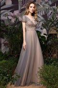 Striking Aline Long Evening Dress Quincenera Swing Dress Short Sleeves by misshow.com